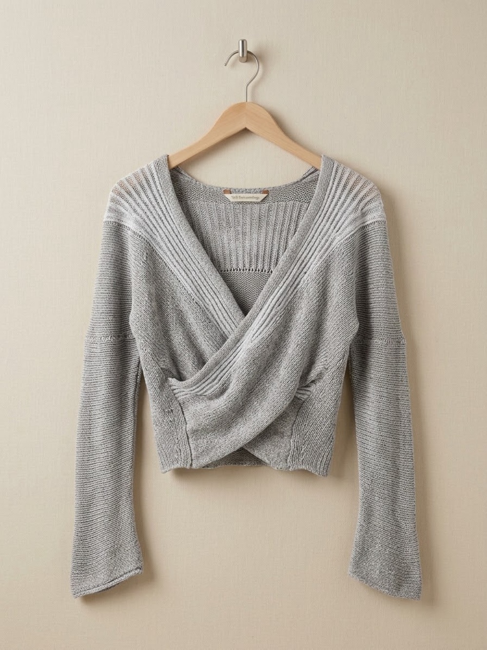 Soft Surroundings Gray Wrap Front Knit Crop Sweater Quiet Luxury